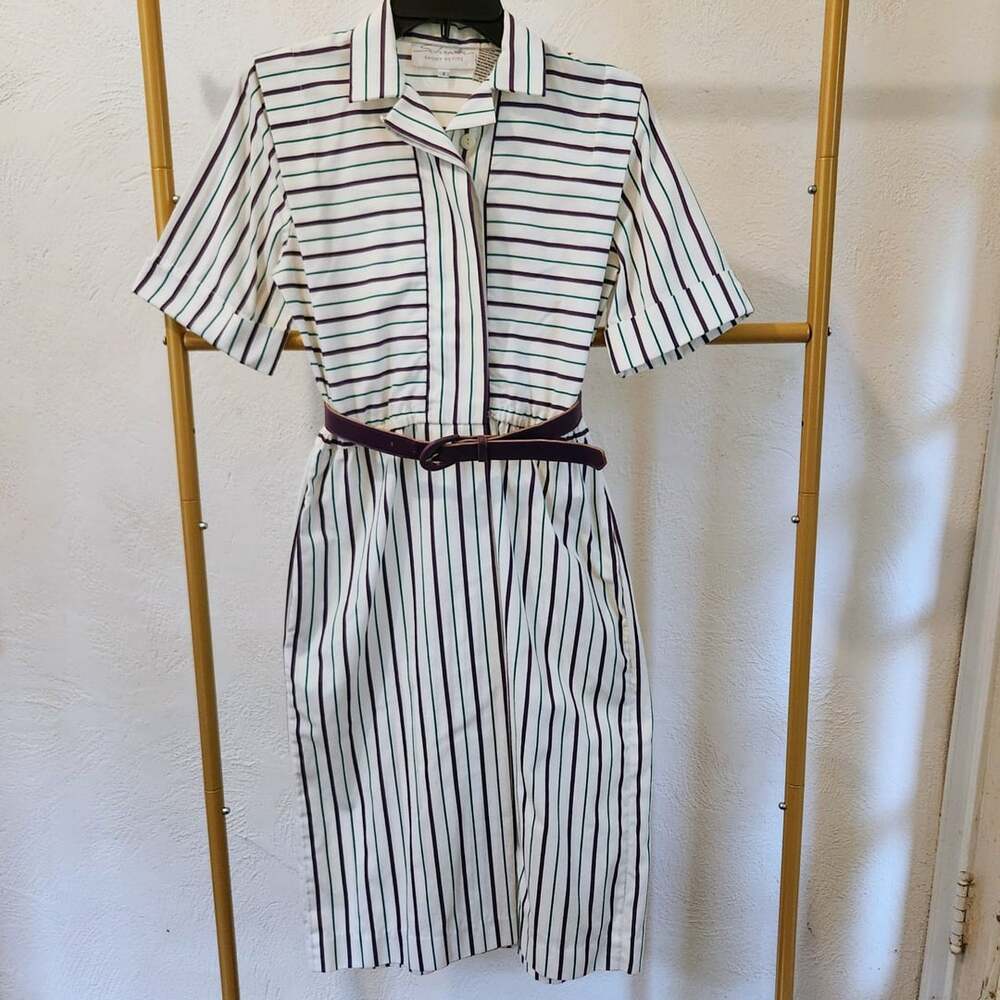 Schrader Sport Petite Dress Size 2 Striped Belted Midi Shirt Dress